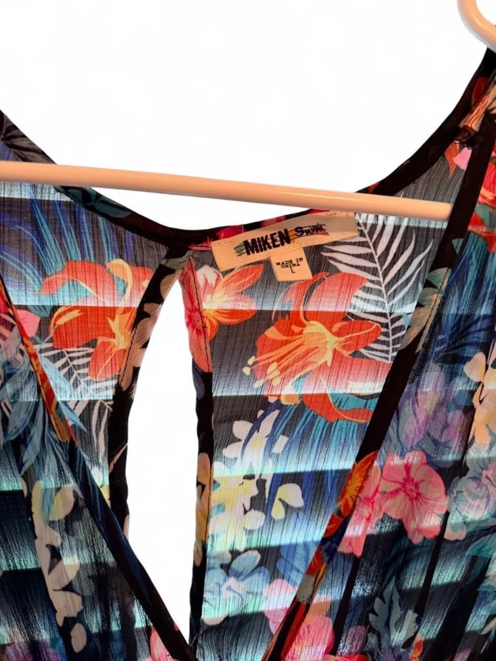 Women’s Floral One-Piece Swimsuit Cover-Up - Black with Multicolor Floral Print